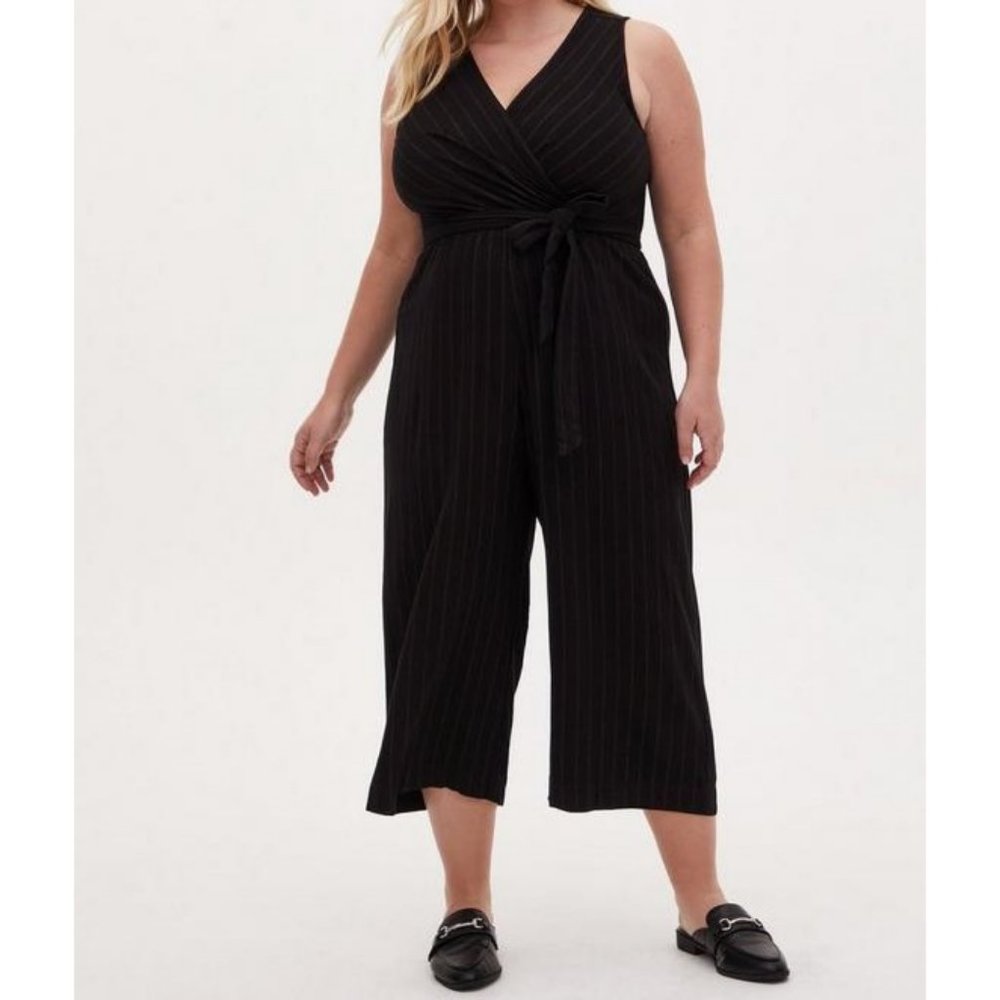 Torrid Black Stripe Ponte Surplice Jumpsuit 4